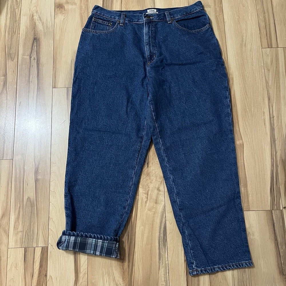 LL Bean Womens 18 Petite Flannel Lined Jeans Original Fit Relaxed Dark Wash